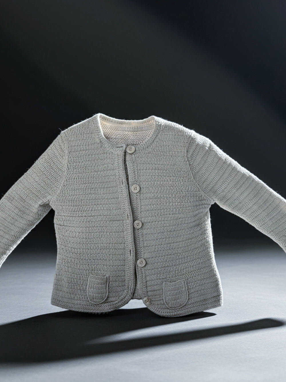 Handcrafted With Love Classic Light Gray Crochet Button Cardigan Size M/L